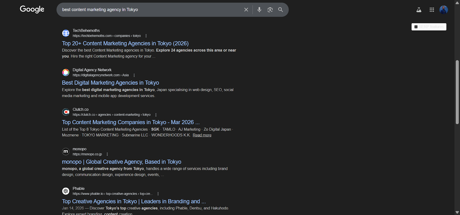 [Screenshot: Google SERP showing top-ranking results for a target keyword, with competitor domains highlighted]