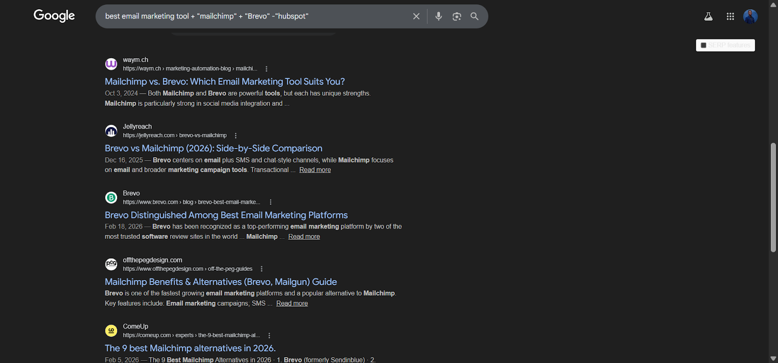 [Screenshot: Google search results showing listicle posts that mention multiple competitors in the title and description]