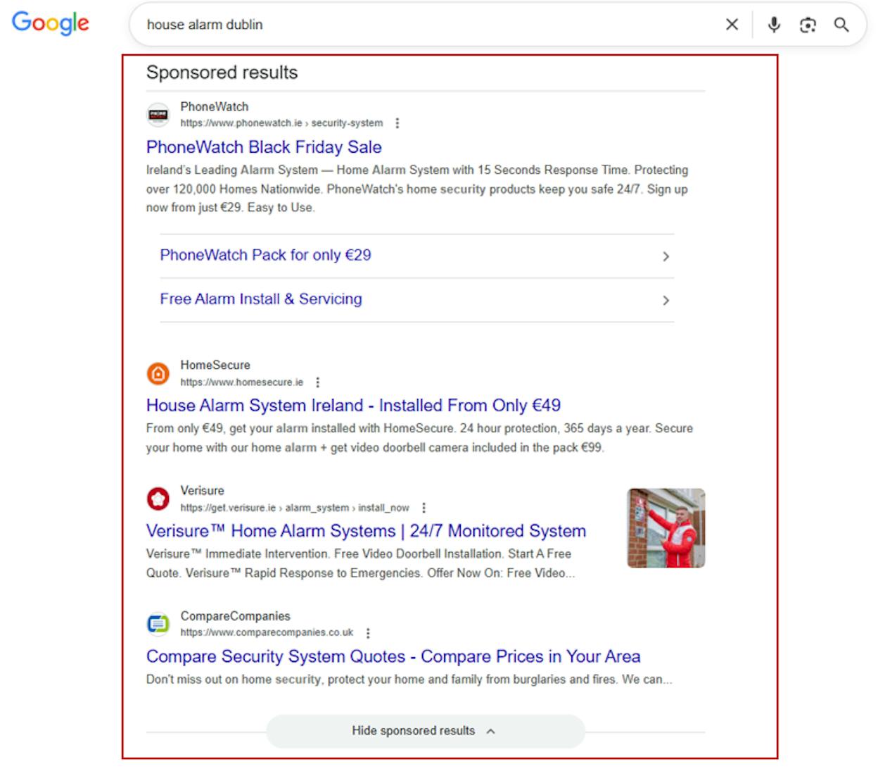 [Screenshot: Google search result showing paid ads at the top labeled &ldquo;Sponsored&rdquo;]