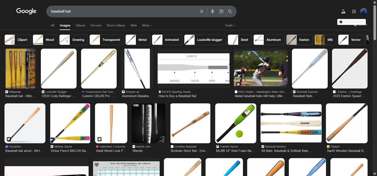 [Screenshot: Google Images filter tabs showing entity associations for a broad topic query]