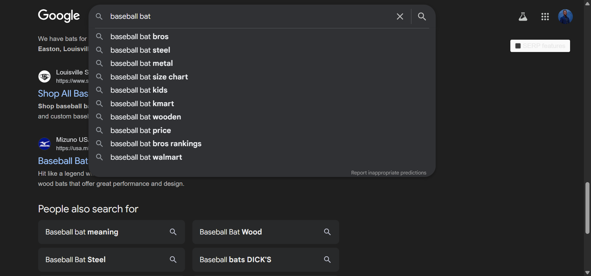 [Screenshot: Google Autocomplete suggestions for a seed keyword with various letter completions]