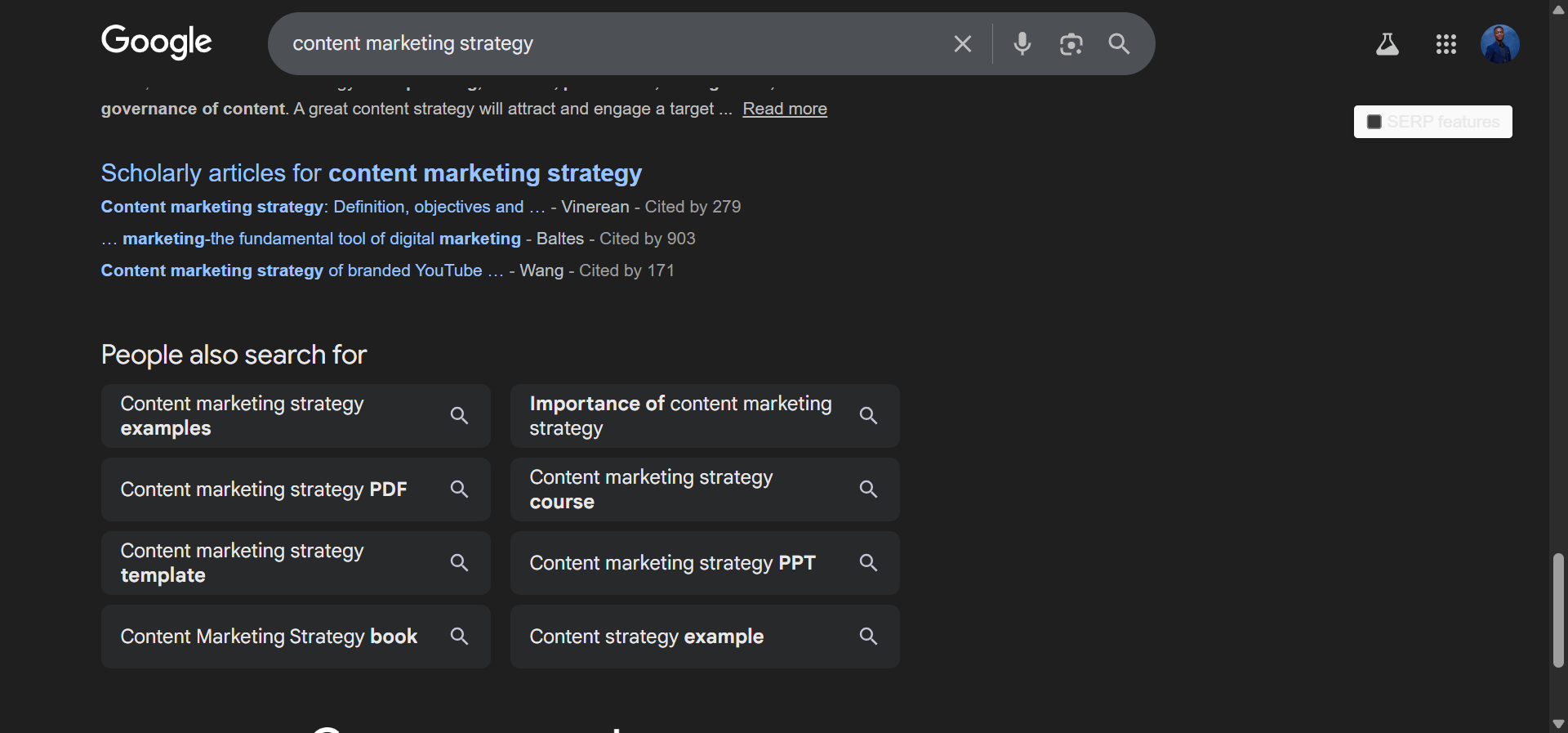 [Screenshot: Google&rsquo;s &ldquo;Related Searches&rdquo; section at the bottom of the SERP showing 8 related query tiles]