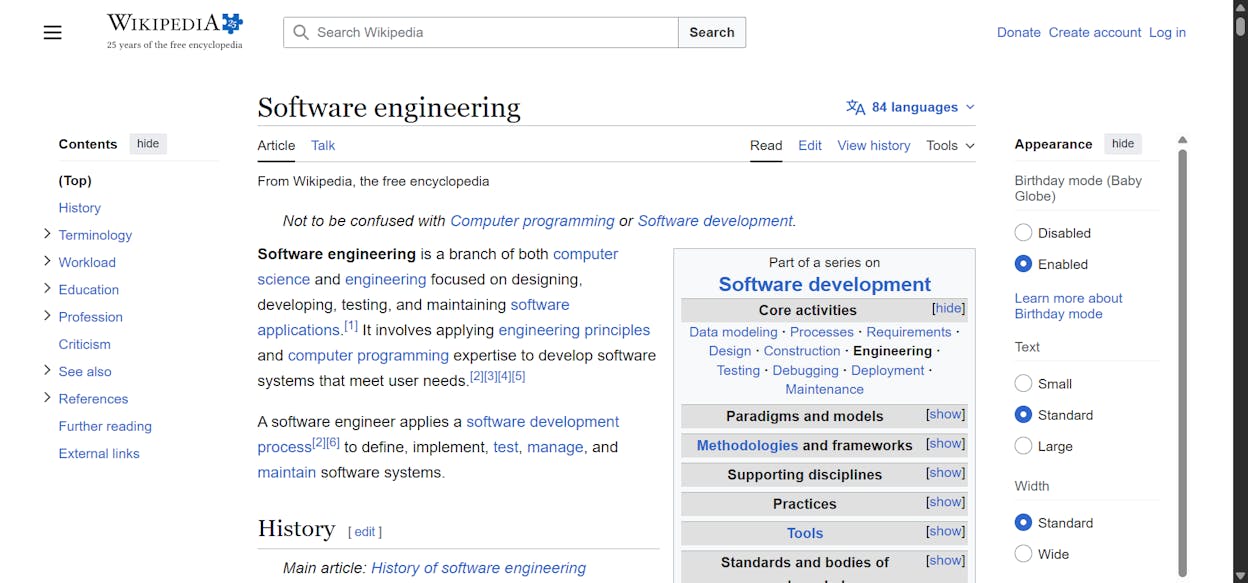 [Screenshot: A Wikipedia article&rsquo;s table of contents sidebar showing hierarchical heading structure for a broad topic]