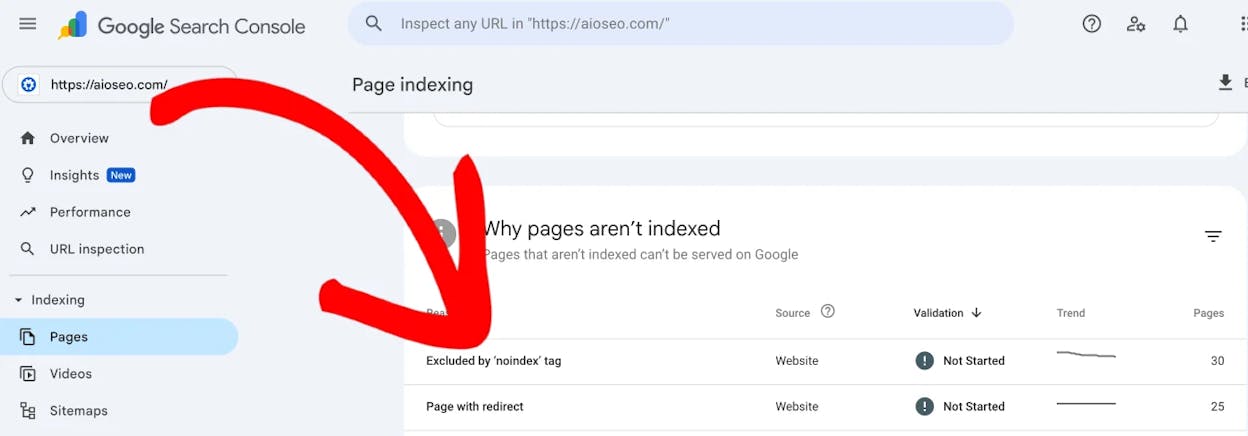 [Screenshot: Google Search Console index coverage report showing the ratio of indexed vs. excluded pages for a programmatic content section]