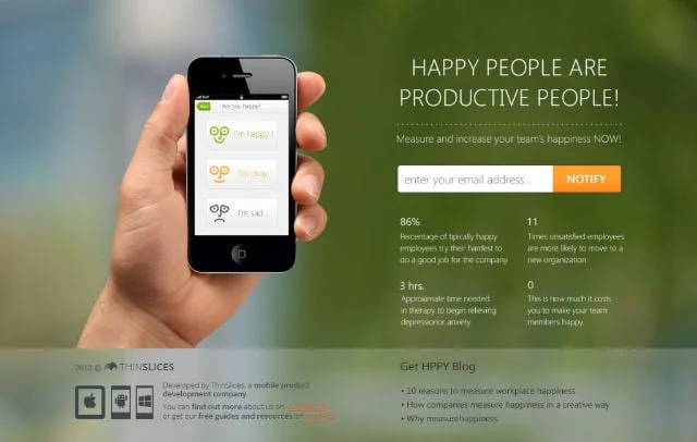 [Screenshot: Example of a simple MVP landing page with email capture]
