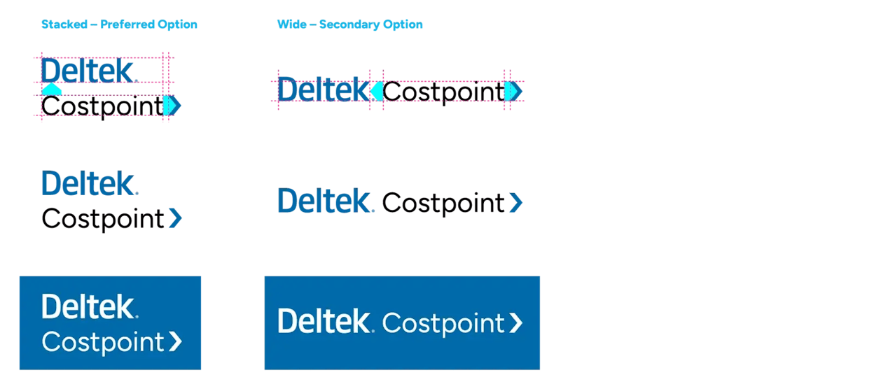 [Screenshot: Example of a brand style guide showing old vs. new identity elements]