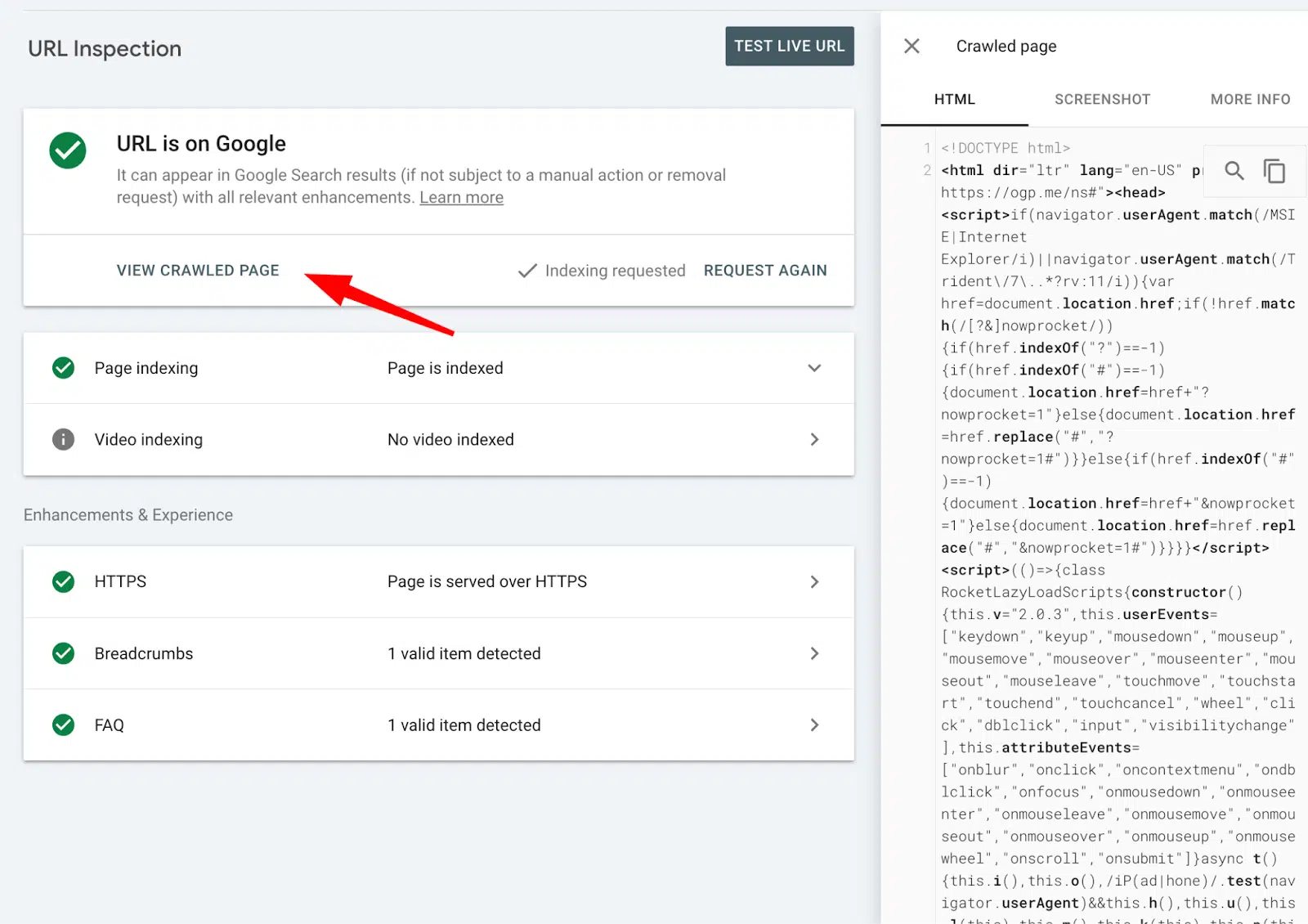 [Screenshot: SEO tool&rsquo;s &ldquo;Page Inspect&rdquo; or &ldquo;Show changes&rdquo; feature comparing the HTML of a referring page before and after the link was removed, with deleted sections highlighted in red and new sections highlighted in green]