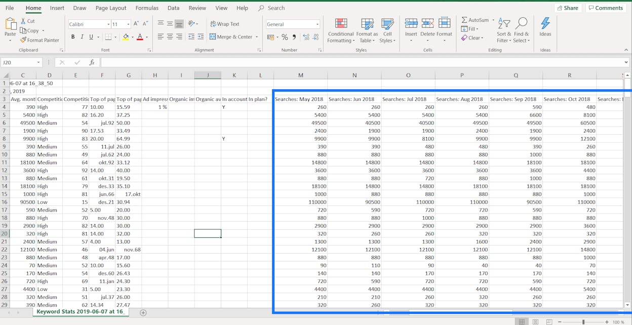 [Screenshot: Google Keyword Planner showing broad search volume ranges for a seed keyword like &ldquo;email marketing&rdquo;]