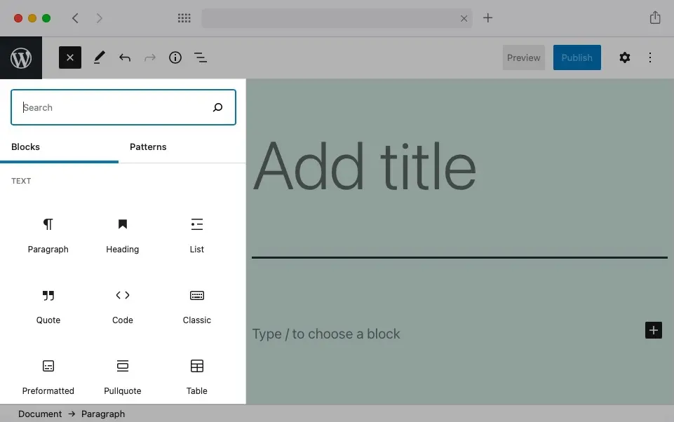 [Screenshot: WordPress block editor showing the title field at the top with the text &ldquo;Your Page Title Goes Here&rdquo; and an arrow pointing to it labeled &ldquo;This becomes your H1&rdquo;]