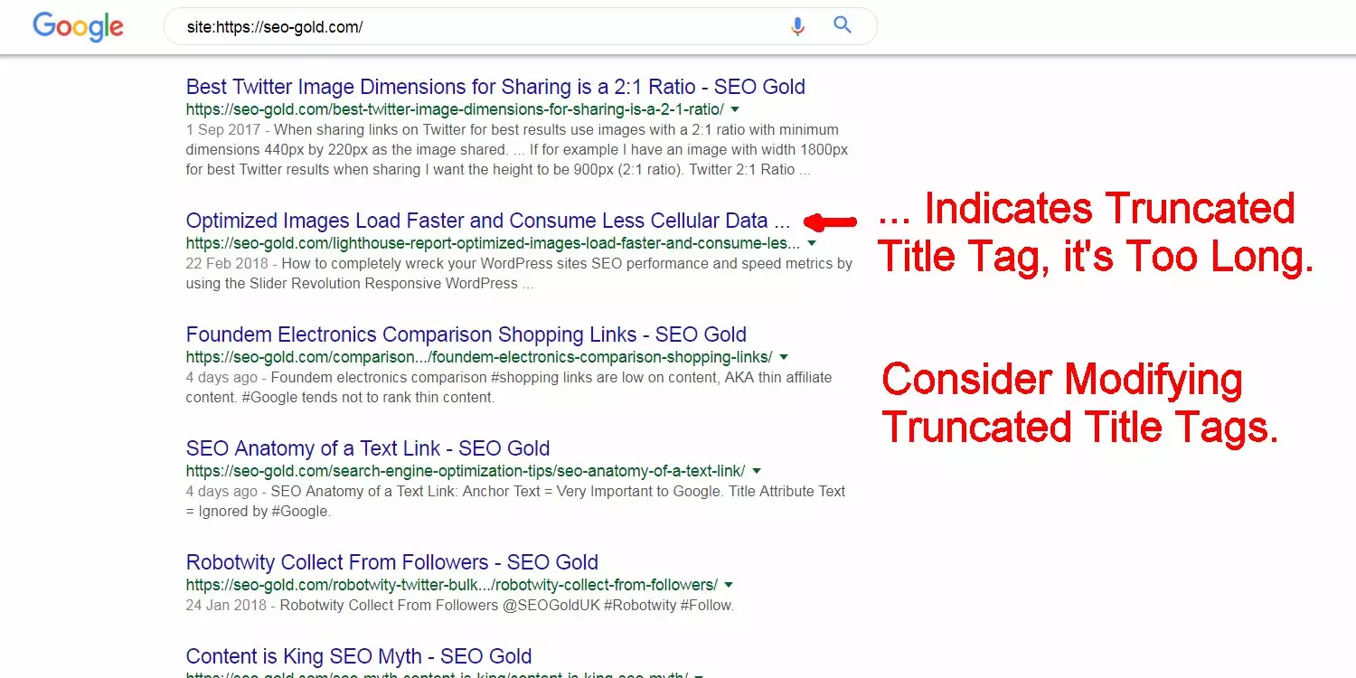 [Screenshot: A Google SERP listing showing a truncated title tag with an ellipsis at the end]