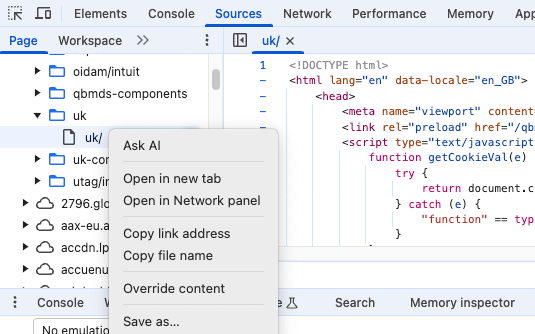[Screenshot: Chrome DevTools showing the head section with title and meta description tags on a JavaScript site]