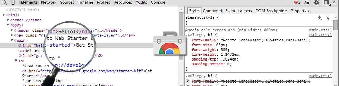 [Screenshot: Chrome DevTools Elements tab with search function open, searching for specific text content]