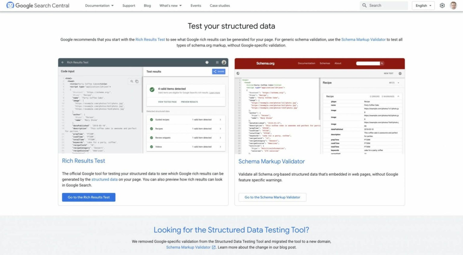 [Screenshot: Google&rsquo;s Rich Results Test tool showing structured data validation results]