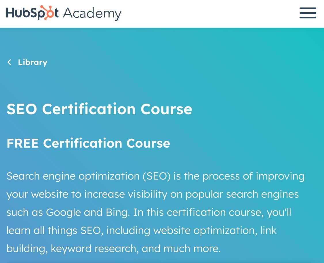 [Screenshot: Blue Array Academy Technical SEO Certification course page showing curriculum and instructor Damion Edwards]