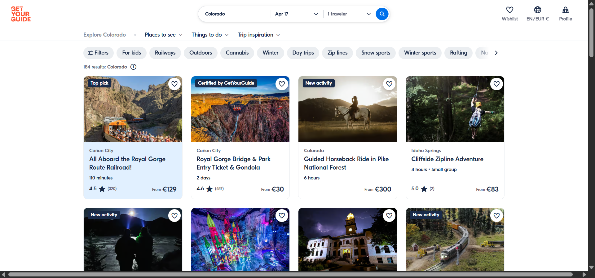 [Screenshot: GetYourGuide or similar site showing automated internal links&mdash;first showing U.S. regions, then Colorado cities, then Boulder activities]