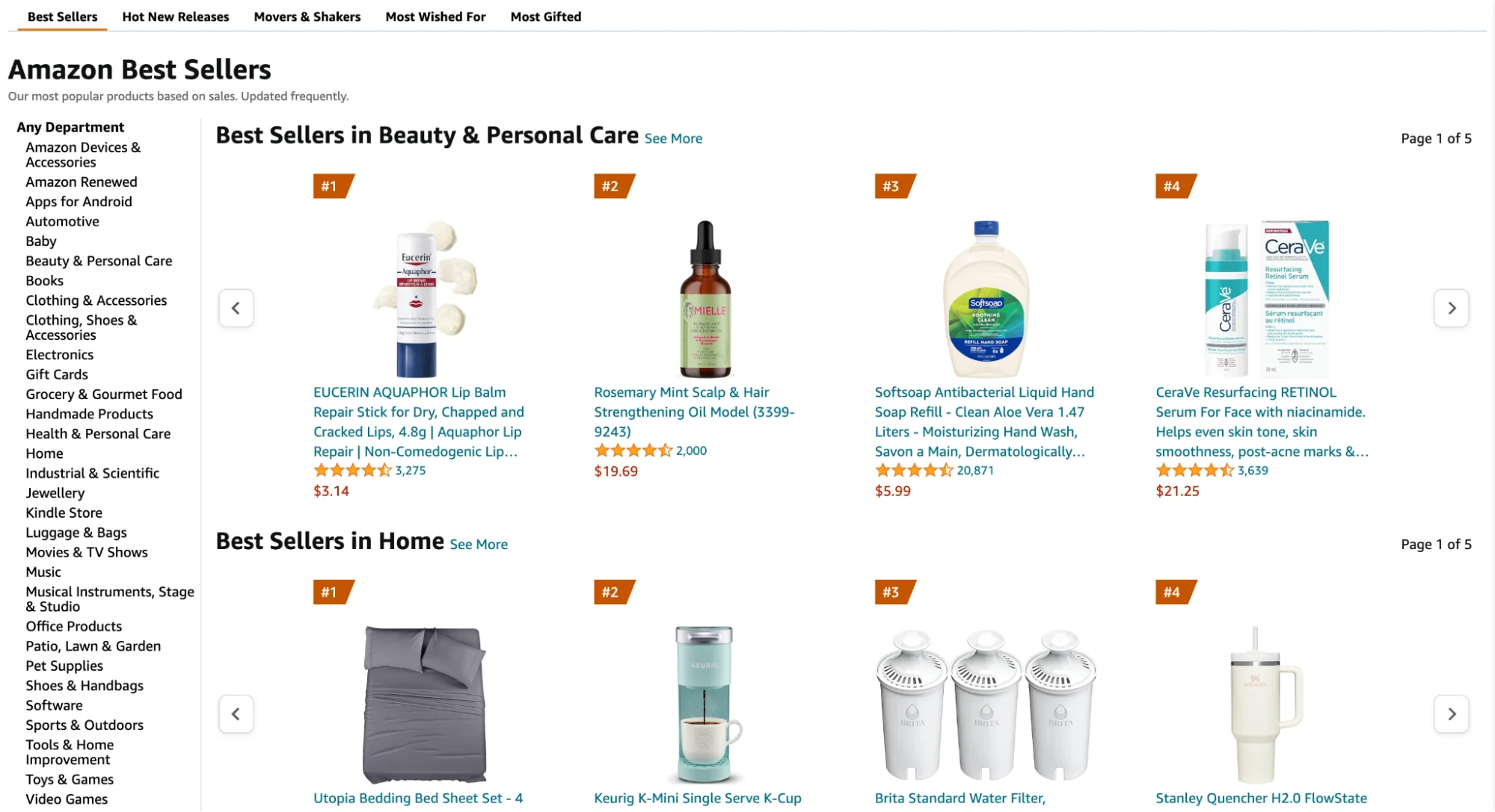 [Screenshot: Example of a broad category page showing a &ldquo;Best Sellers&rdquo; section with 6-8 popular products rather than an exhaustive product grid]