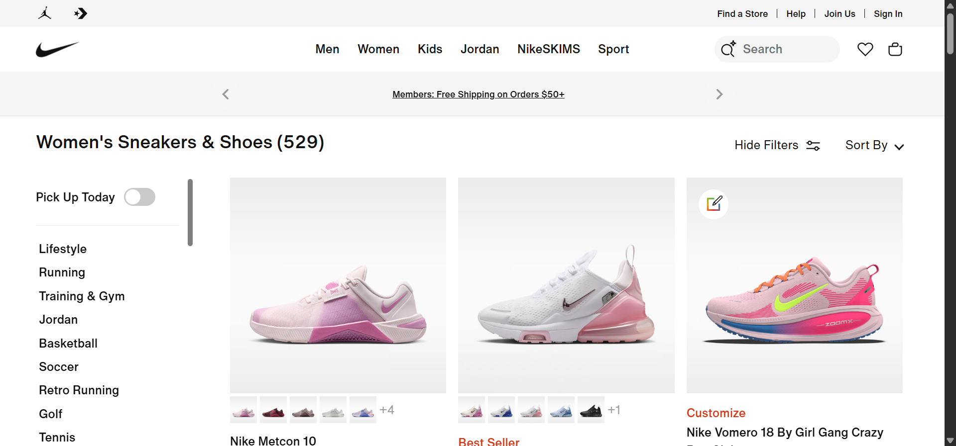 [Screenshot: Example of faceted navigation on the Nike store or similar retailer showing checkboxes for Size, Color, Brand, Price Range]