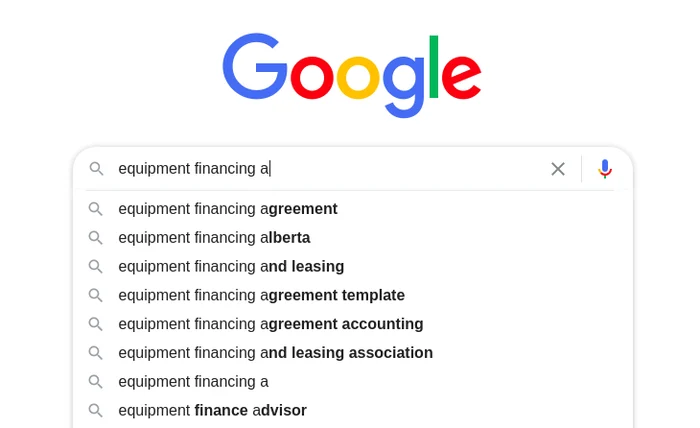 [Screenshot: Google search bar with a seed keyword entered, showing autocomplete suggestions dropping down]