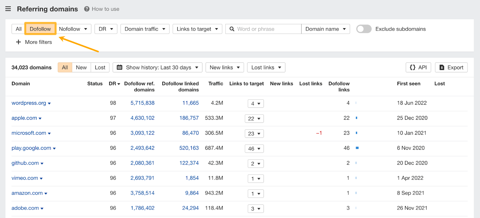 [Screenshot: Ahrefs Site Explorer showing a single page with hundreds of referring domains from a successful linkable asset &mdash; e.g., a popular infographic or research study]