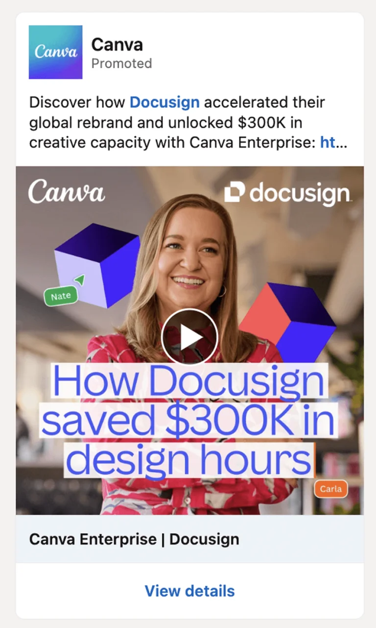 [Screenshot: Example of a Facebook or LinkedIn ad promoting a free tool, showing the ad creative and targeting]