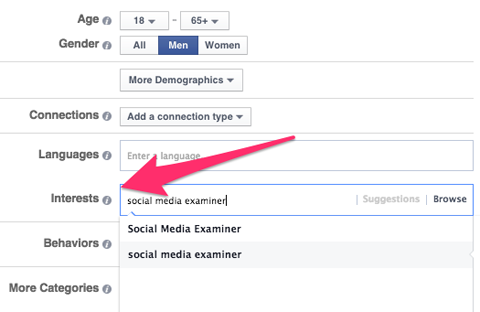 [Screenshot: Facebook Ads detailed targeting showing how to target fans of specific pages or interests related to award winners]