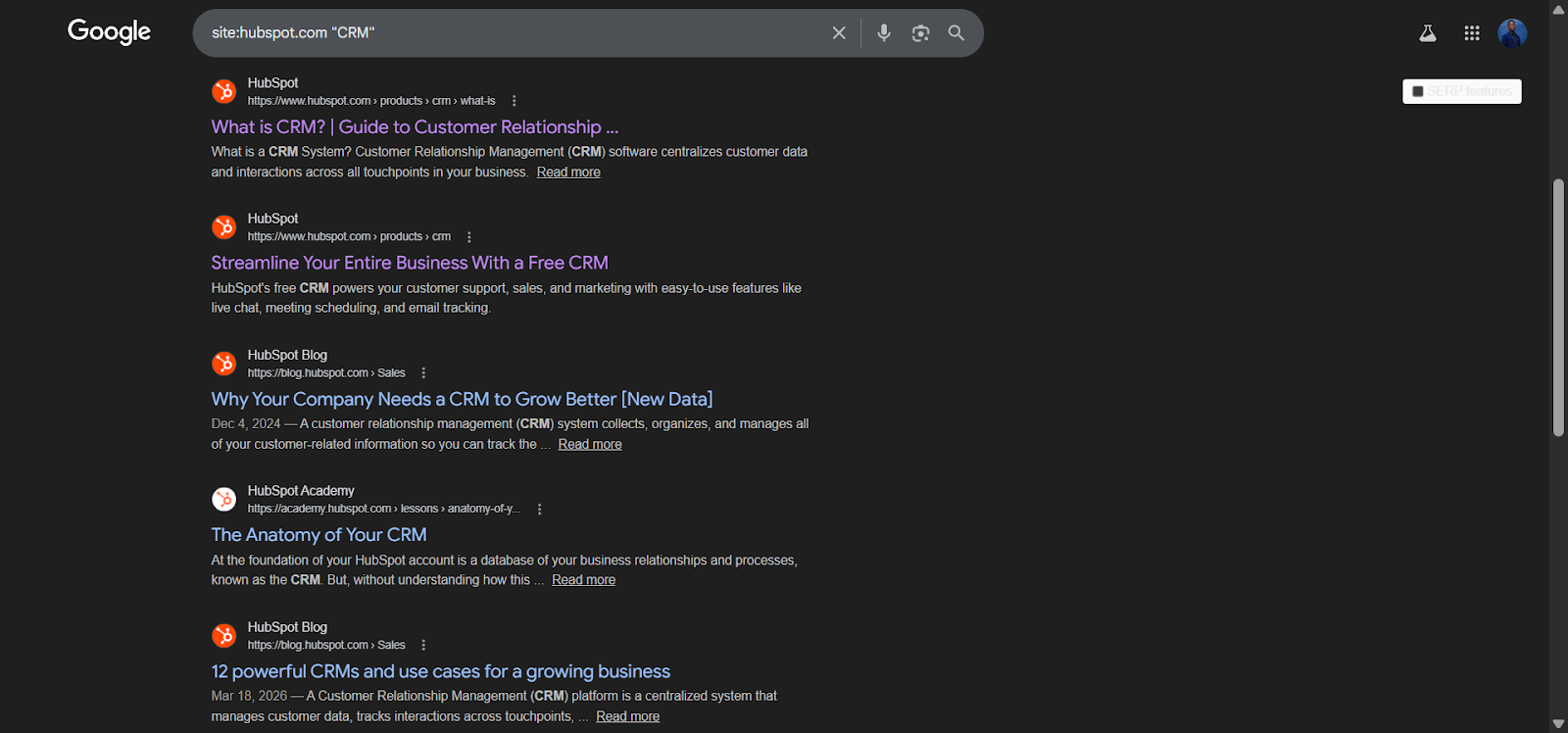 [Screenshot: Google site search showing results for a keyword phrase on the user&rsquo;s own domain, highlighting mentions that could be internal link opportunities]