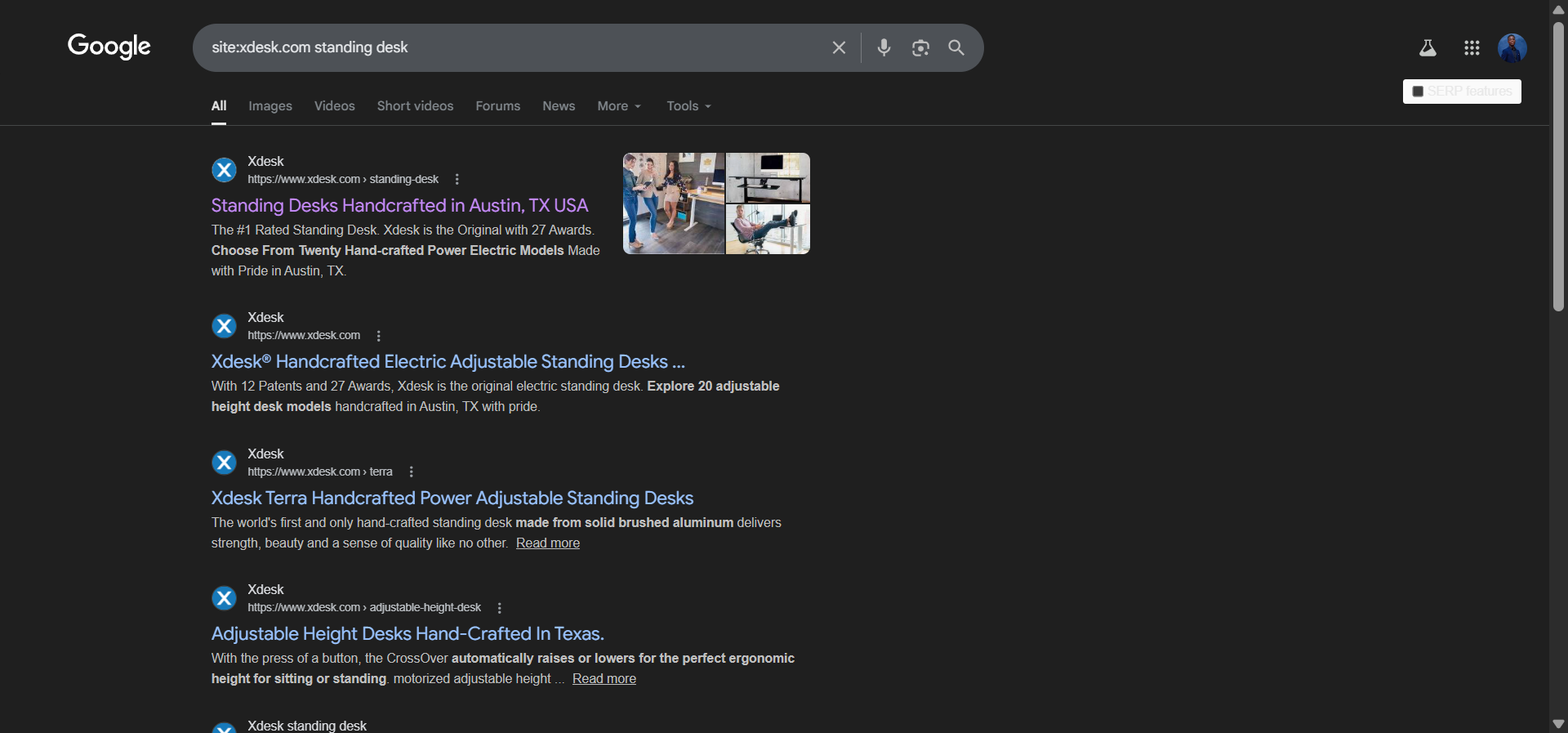 [Screenshot: Google site: search showing results for a keyword mention across a website]