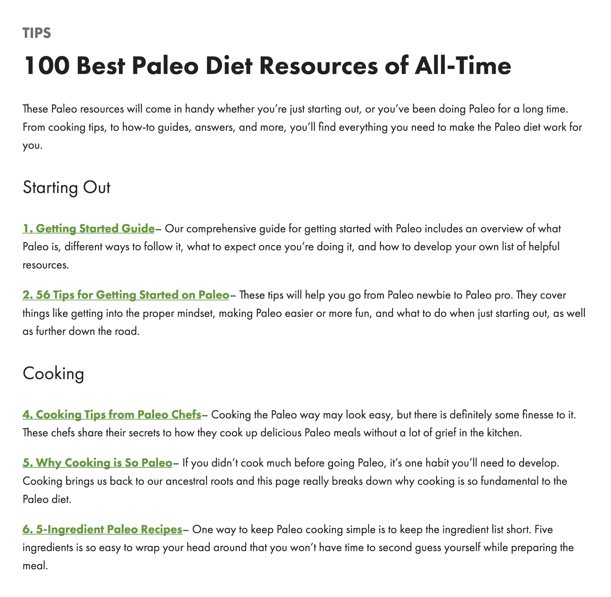 [Screenshot: Example of a resource page listing curated links to tools and guides in a specific niche]