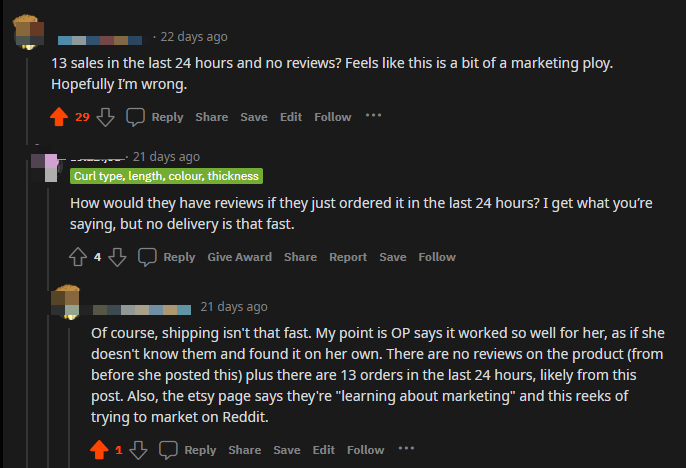 [Screenshot: Example Reddit thread showing how a brand contributes authentically to a discussion]