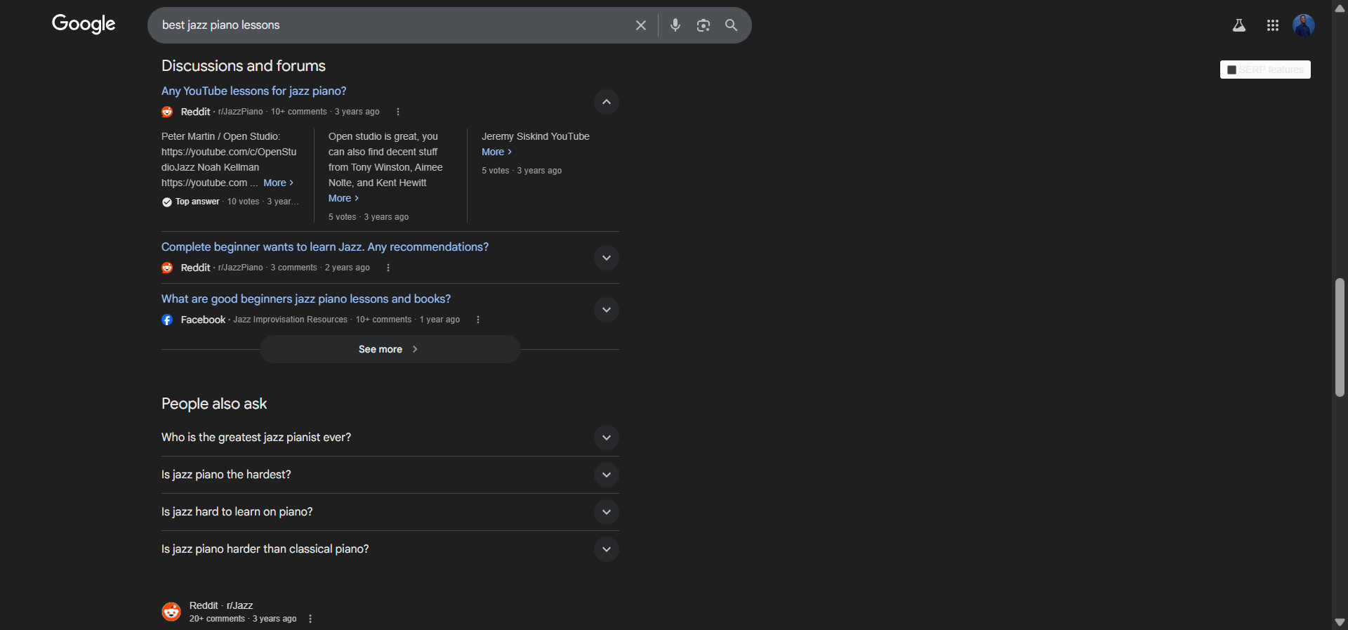 [Screenshot: SERP for a different query where PAA box appears much lower, around position #5 or #6]