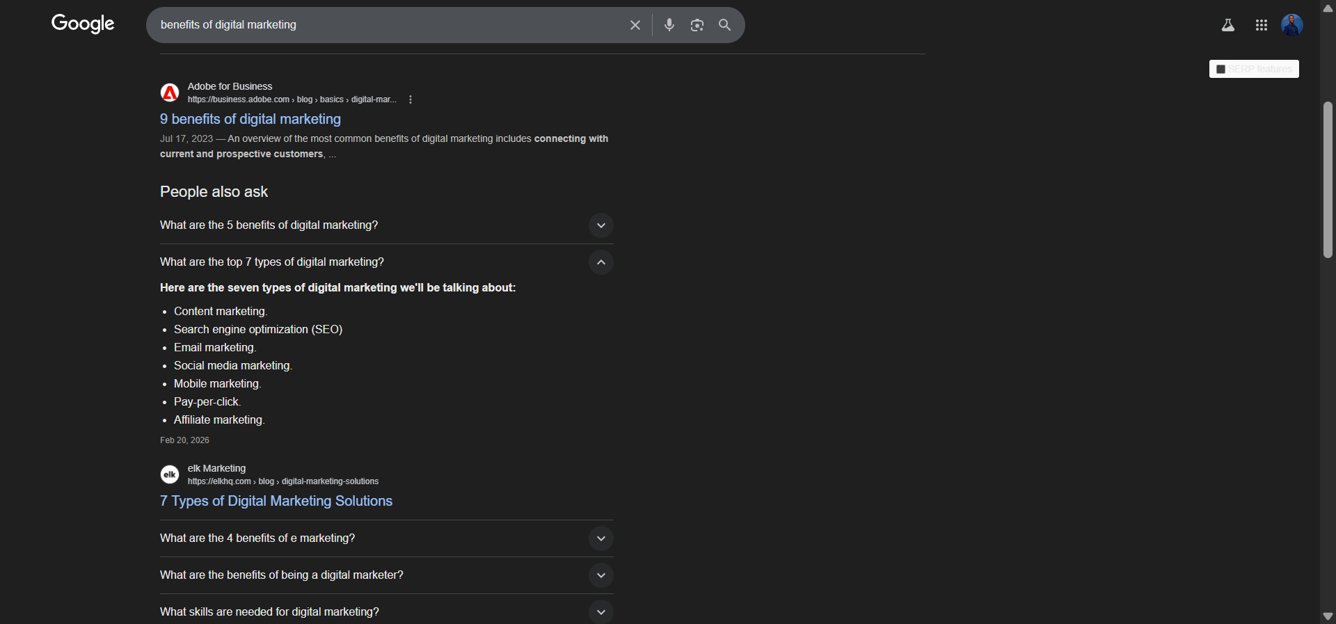 [Screenshot: Google SERP with a PAA question expanded, showing the source page URL beneath the answer text]