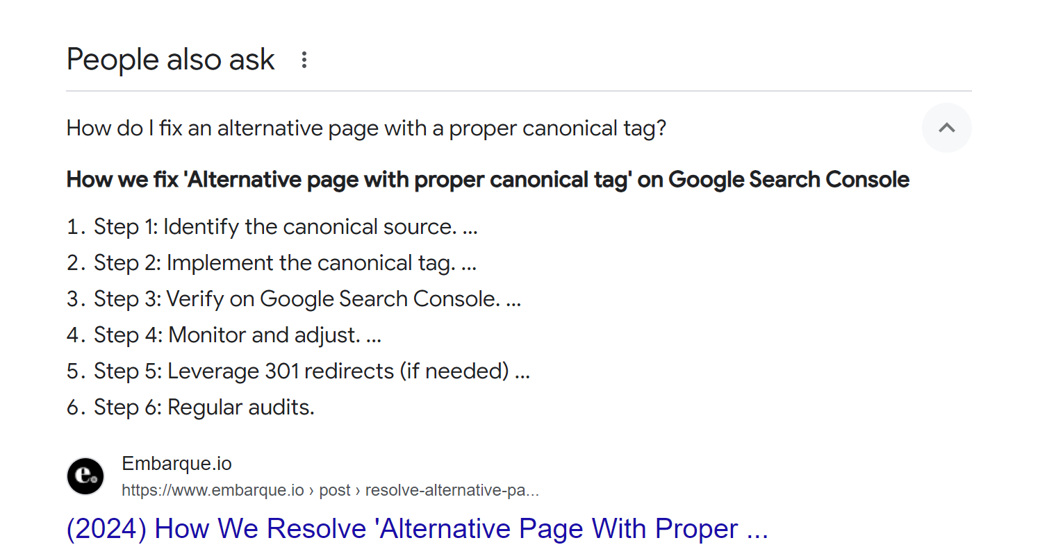 [Screenshot: PAA box for a branded query showing a potentially misleading or competitor-sourced answer beneath the brand&rsquo;s own organic result]
