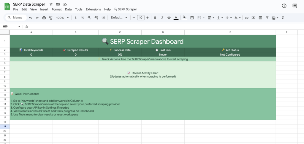 [Screenshot: Data Scraper extracting a table of search results from a SERP into a structured spreadsheet format with columns for title, URL, and description]