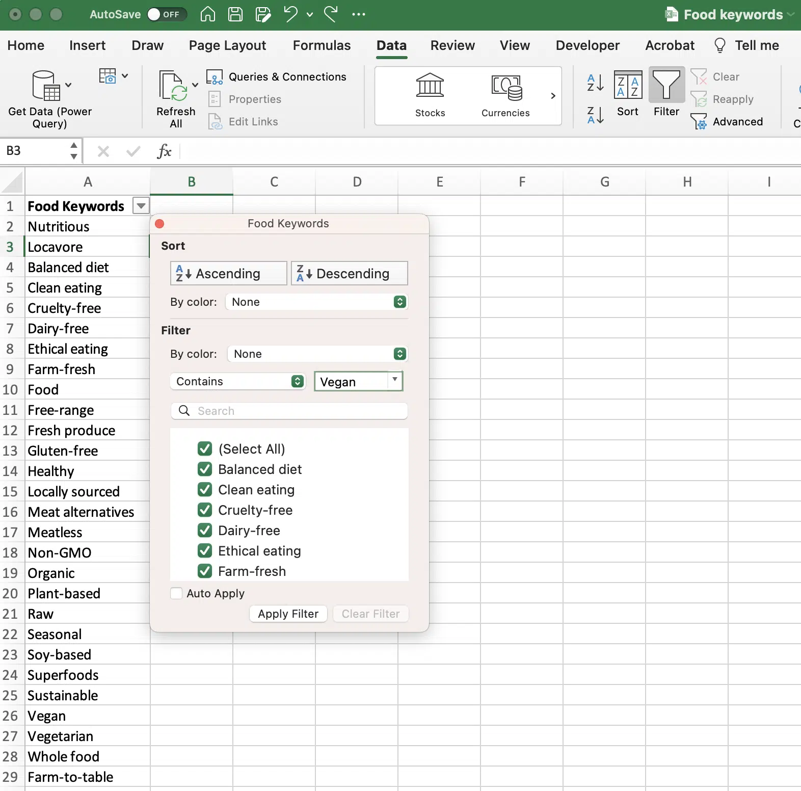 [Screenshot: Spreadsheet showing product data combined into keyword phrases]