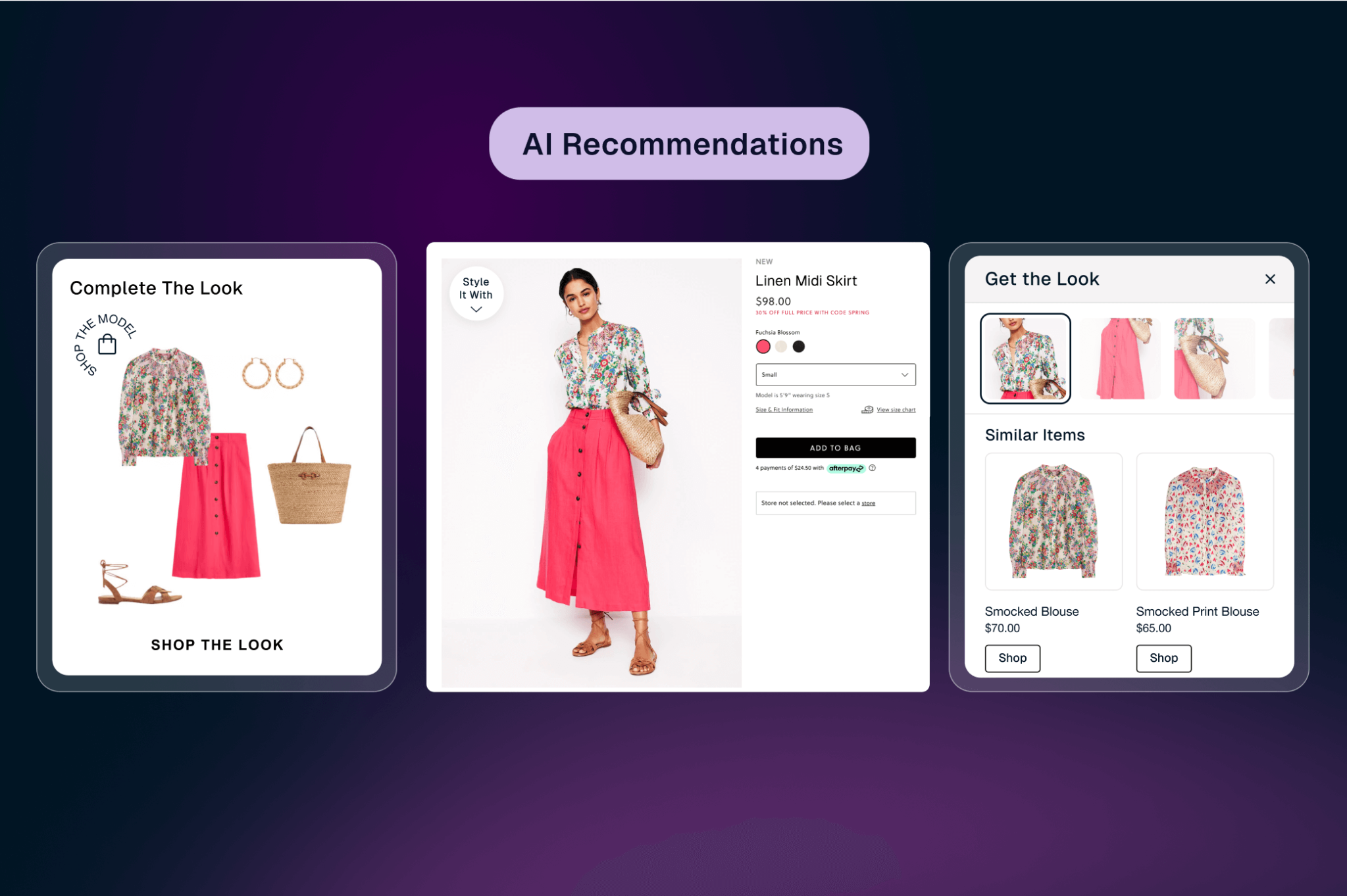 [Screenshot: Complementary products section on a fashion retailer&rsquo;s product page]