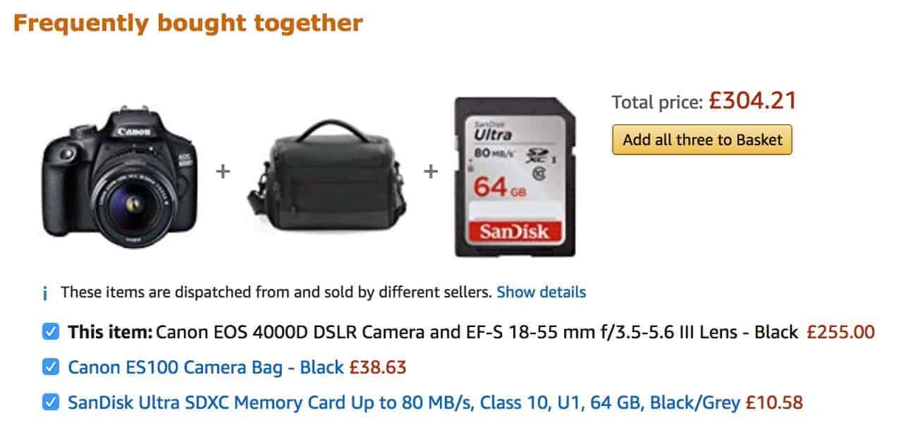 [Screenshot: Frequently bought together section, Amazon-style]