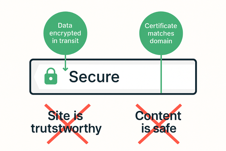 [Screenshot description: A browser address bar showing a padlock icon and &ldquo;Connection is secure&rdquo; message for an HTTPS site, contrasted with a &ldquo;Not secure&rdquo; warning for an HTTP site]