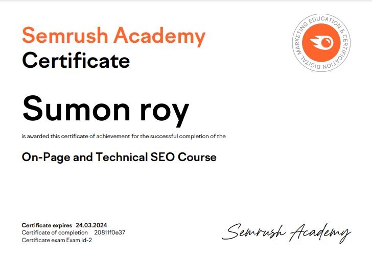 [Screenshot of the Semrush Academy course catalog page showing available SEO certification courses]