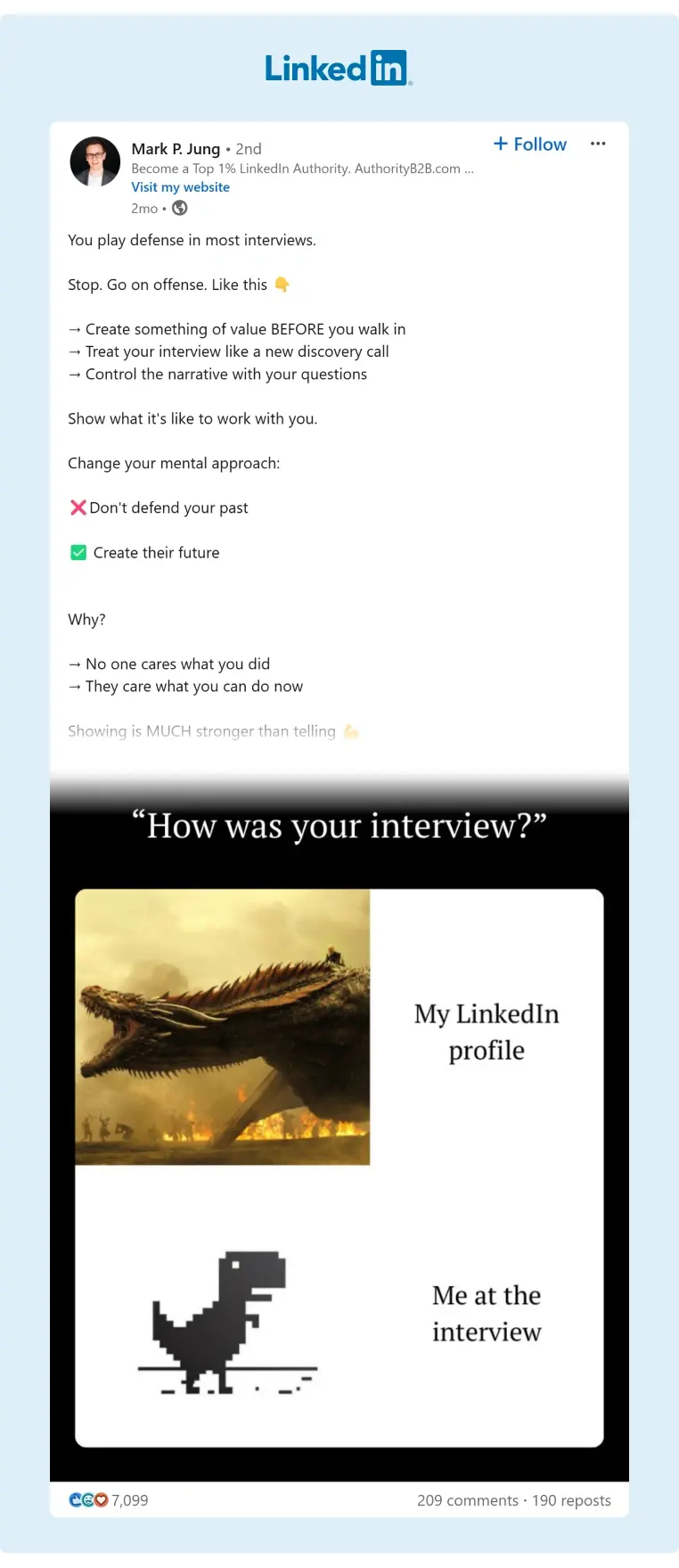 [Screenshot: A LinkedIn post with high engagement showing thought leadership content from a brand account or founder]