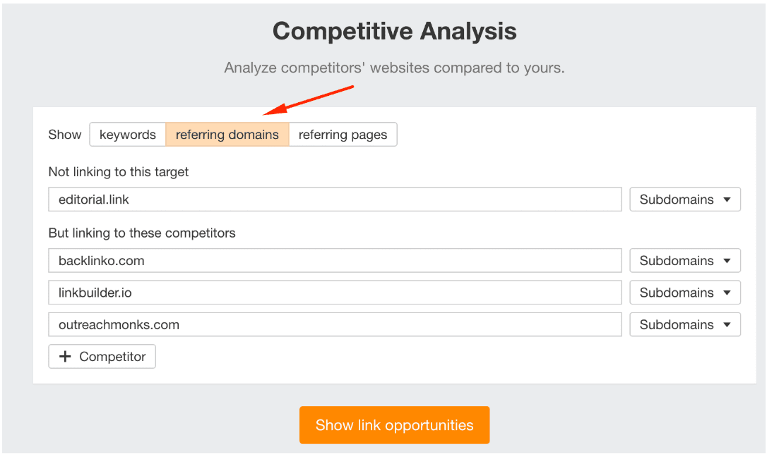 [Screenshot: Ahrefs Site Explorer Backlinks report showing referring domains, anchor text, and Domain Rating for a sample page]