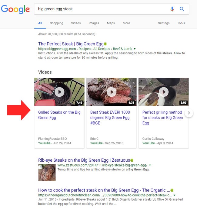[Screenshot: Google SERP showing a Videos carousel for a product review keyword]