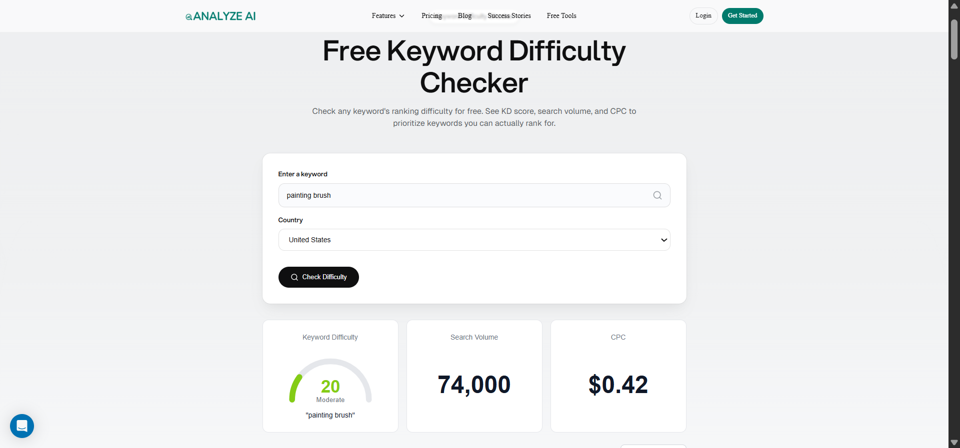 [Screenshot: Keyword difficulty tool showing a comparison between a high-difficulty head term and a low-difficulty long-tail variation]