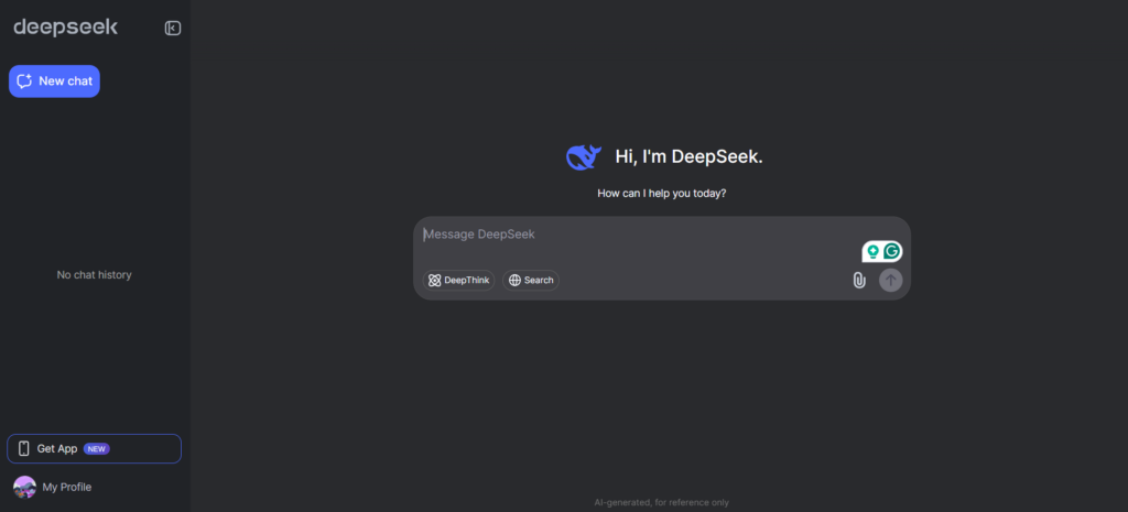 [Screenshot: DeepSeek interface with web search toggle and reasoning chain]