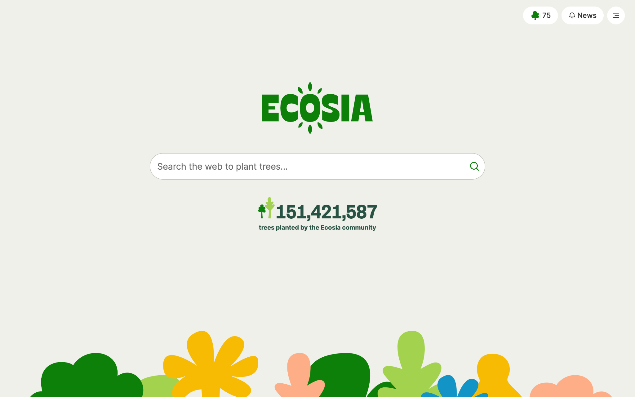 [Screenshot: Ecosia search results with green leaf icons on eco-friendly businesses]