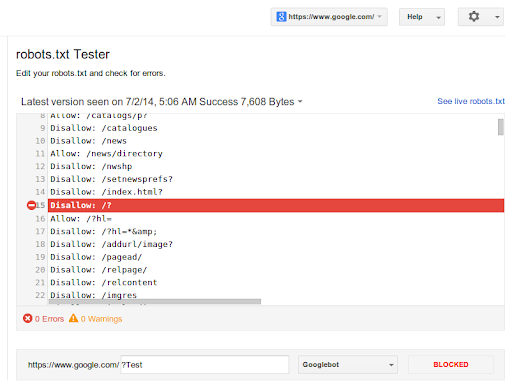 [Screenshot: Google Search Console robots.txt Tester showing a validated robots.txt file]