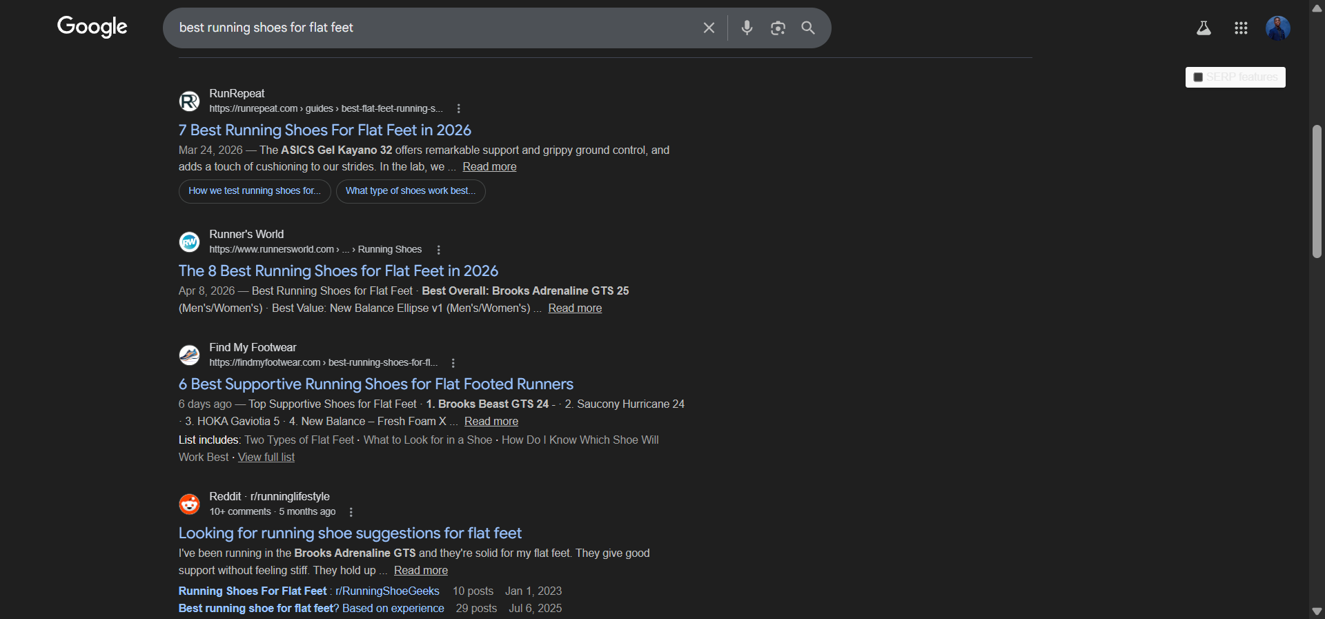 [Screenshot: Multiple first-page results for a target keyword showing common subtopics]
