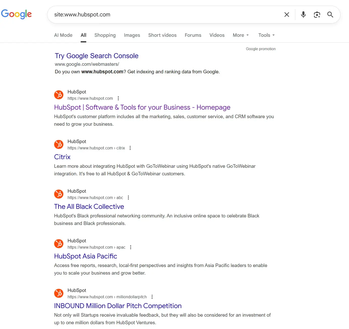 [Screenshot: Google site: search showing pages that mention a keyword]