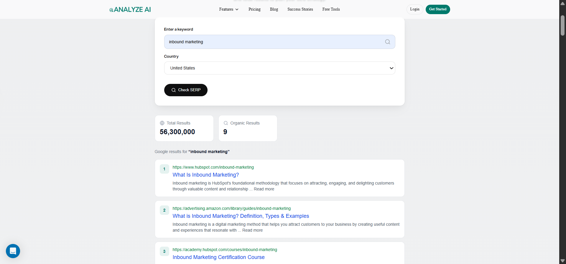 [Screenshot: Analyze AI SERP Checker results showing ranking positions for a keyword]
