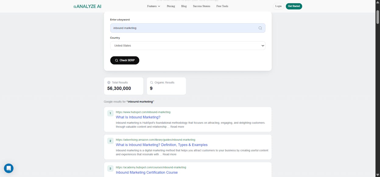 [Screenshot: Analyze AI SERP Checker results showing ranking positions for a keyword]