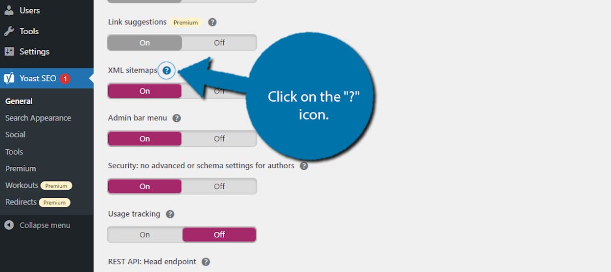[Screenshot: WordPress dashboard showing Yoast SEO sitemap settings page with the sitemap URL highlighted]